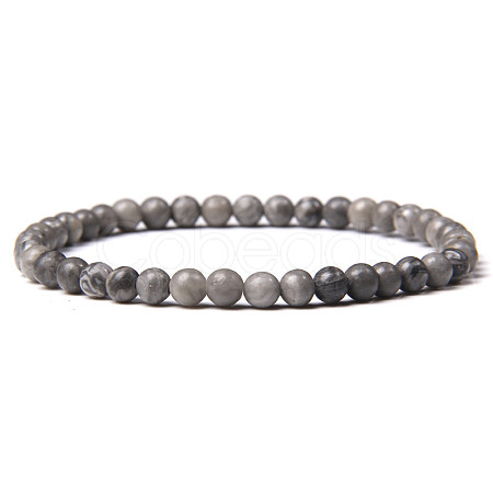 4mm Round Natural Map Stone Beads Bracelet for Men LS-KG3069-21-1
