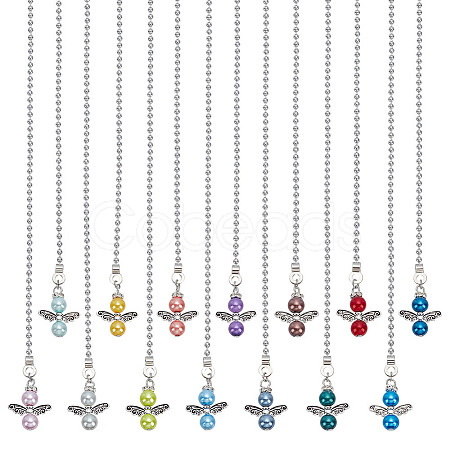 14Pcs 14 Colors Angel Glass Pearl & Alloy Charms Ceiling Fan Pull Chain Extenders PALLOY-HY00059-1