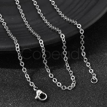 12Pcs 2.4MM 304 Stainless Steel Textured Cable Chain Necklaces for Men Women NJEW-H093-18P-02-1