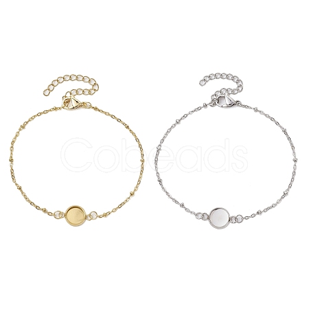 2Pcs 2 Colors 304 Stainless Steel Round Cabochon Setting Bracelets BJEW-JB11092-1