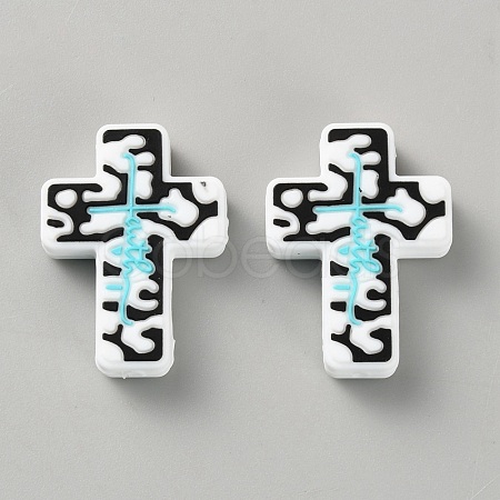 Halloween Cross Silicone Beads SIL-WH0025-01F-1