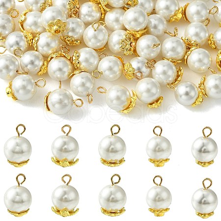 50Pcs 5 Styles Grade A Rainbow Plated Shell Pearl Round Charms FIND-CJ0001-48-1