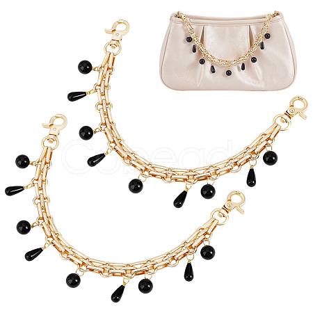 Black Plastic Pearl Tassel Iron Decorative Bag Chains HJEW-PH01993-1