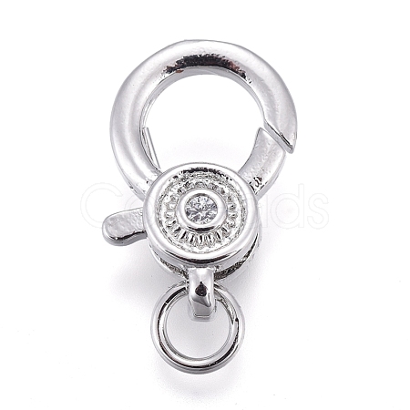 Rack Plating Brass Micro Pave Cubic Zirconia Lobster Claw Clasps ZIRC-M108-07A-P-1
