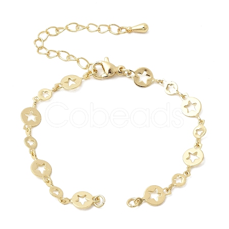 Brass Disc with Hollow Star Link Chain Bracelet Making MAK-K024-12G-1