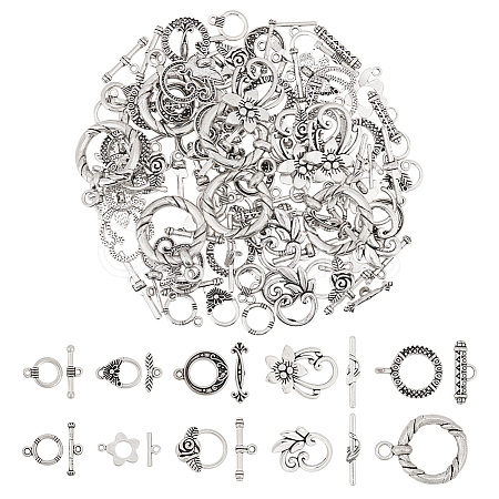 60 Bags 10 Styles Tibetan Style Alloy Toggle Clasps FIND-ME0003-18-1