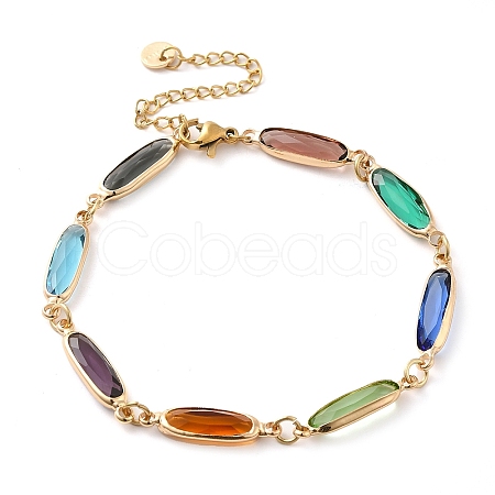 Colorful Glass Link Chain Bracelets BJEW-B075-04-1