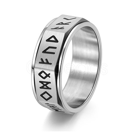 Rune Words Viking Amulet Stainless Steel Rotating Finger Ring PW-WG34578-03-1