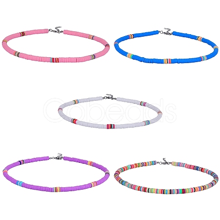 Polymer Clay Heishi Surfer Beaded Necklaces Set NJEW-SW00030-1