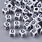 White Opaque Acrylic Beads, Horizontal Hole, Cube with Black Alphabet, Letter.G, 4~5x4~5x4~5mm, Hole: 1.8mm, about 255~260pcs/20g