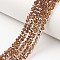 Electroplate Transparent Glass Beads Strands, Half Copper Plated, Faceted, Rondelle, Peru, 3.5x3mm, Hole: 0.4mm, about 113~118pcs/strand, 31~33cm