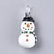 Christmas Handmade Lampwork Pendants, 3D Snowman, Green, 44~47x19.5x22mm, Hole: 4.5~7.5mm