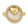 Rack Plating Brass Micro Pave Clear Cubic Zirconia Flat Round Connector Charms KK-I718-47G-01-1