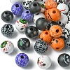 45Pcs 9 Colors Printed Round Wood European Beads WOOD-FS0001-21-3