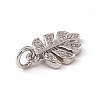 Brass Micro Pave Clear Cubic Zirconia Leaf Charms ZIRC-F132-62P-3