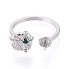 Gift Box Shape Brass Micro Pave Clear Cubic Zirconia & Glass Cuff Ring Settings KK-T076-44P-2