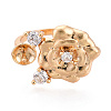 Flower Brass Micro Pave Clear Cubic Zirconia Cuff Ring Settings KK-T076-71G-2