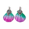 Spray Painted Natural Freshwater Shell with Rhinestone Pendants BSHE-G033-07A-2