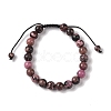 8mm Round Natural Rhodonite Braided Bead Bracelets BJEW-C067-01B-13-2