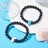 2Pcs 2 Color Synthetic Turquoise Dolphin & Lava Rock Stretch Bracelets Set BJEW-JB09838-6
