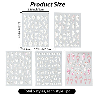 5Pcs 5 Styles Flower & Butterfly PET Nail Art Stickers MRMJ-SP0001-16-1