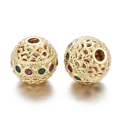 Brass Micro Pave Cubic Zirconia Beads X-KK-K244-19G-1