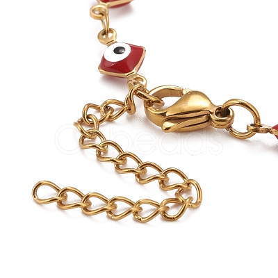Enamel Rhombus with Evil Eye Link Chains Bracelet BJEW-P271-03G-1