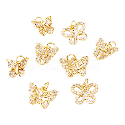 8Pcs 4 Styles Brass Micro Pave Cubic Zirconia Pendants KK-TA0002-33-1
