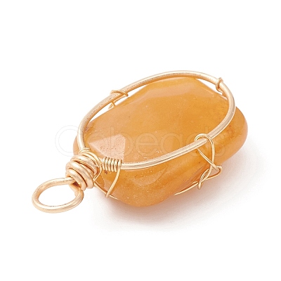Natural Yellow Jade Copper Wire Wrapped Pendants PALLOY-JF02131-02-1