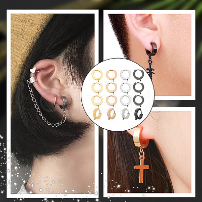 16Pcs 4 Colors 304 Stainless Steel Huggie Hoop Earrings Findings STAS-WR0001-15-1