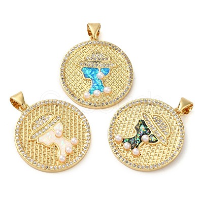 Rack Plating Brass Micro Pave Cubic Zirconia Pendants KK-P268-07G-1
