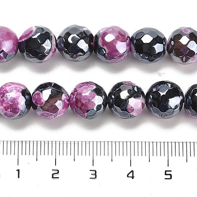 Electroplated Natural Fire Crackle Agate Round Beads Strands G-G0006-A02-07-1