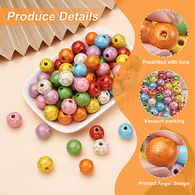 80Pcs 8 Colors Printed Natural Wood Beads WOOD-FW0001-10-1