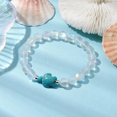 Beach Turtle Dyed Synthetic Turquoise Bead Bracelets BJEW-JB10252-01-1