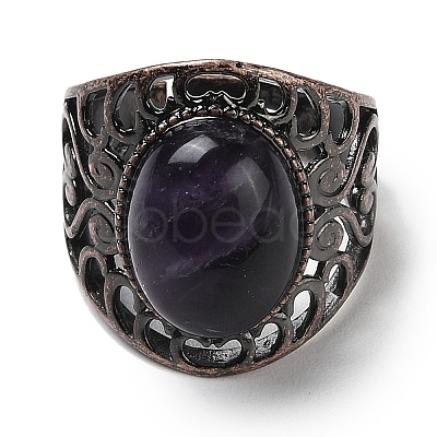 Natural Amethyst Oval Adjustable Rings RJEW-K271-06R-20-1