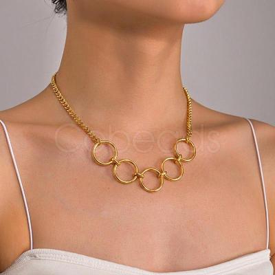 304 Stainless Steel Multi Ring Link Pendant Necklaces for Women JU1361-1-1