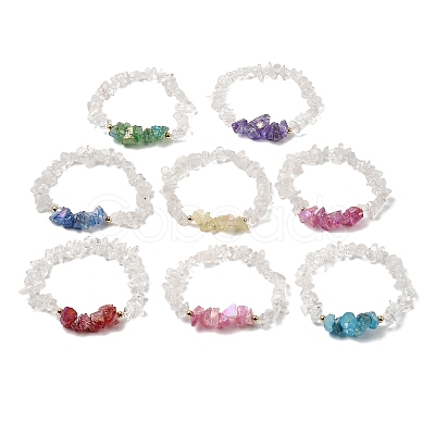 Natural Quartz Crystal & Electroplated Natural Quartz Chip Beads Stretch Bracelets for Women BJEW-JB12279-1