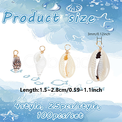 100Pcs 4 Style Natural Shell Pendant PALLOY-NB00011-1