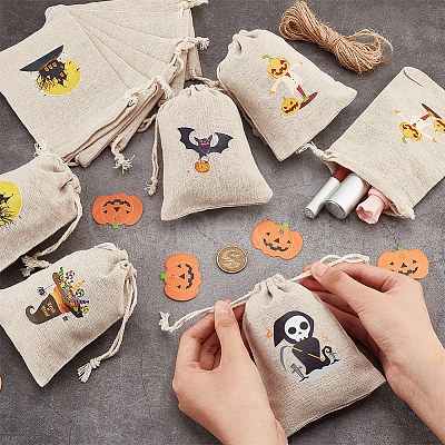 BENECREAT 36Pcs 6 Styles Halloween Cotton Cloth Storage Pouches ABAG-BC0001-52-1