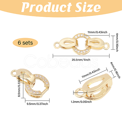 6 Sets Brass Micro Pave Cubic Zirconia Fold Over Clasps KK-CA0002-73-1