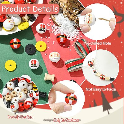 120Pcs 8 Styles Christmas Santa Claus Theme Spray Painted Schima Wood Beads WOOD-CJ0002-60-1