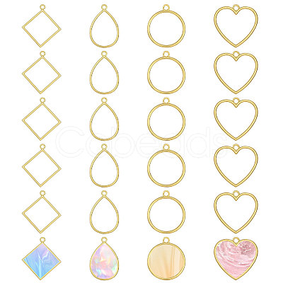 24Pcs 4 Styles Zinc Alloy Open Back Bezel Pendants FIND-CA0011-24-1