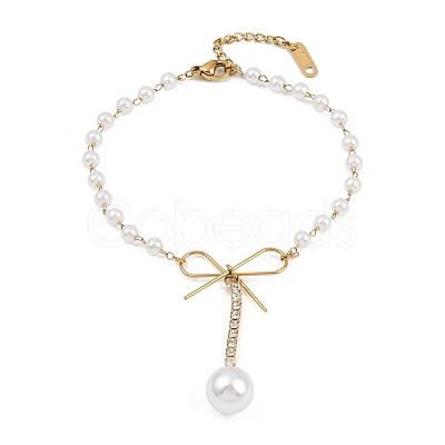 304 Stainless Steel & Crystal Rhinestone Charm Bracelets BJEW-G755-03G-1