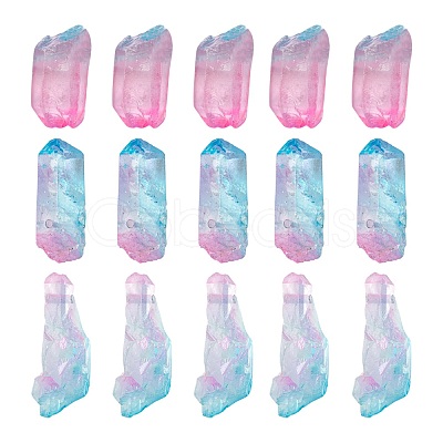 3Pcs Electroplate Natural Quartz Crystal Beads Strands G-FS0001-66-1