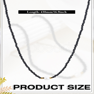 1Pc Rice Natural Pearl & Glass Seed Beaded Necklaces for Women NJEW-LP0007-01A-1