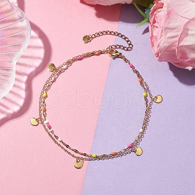 304 Stainless Steel Enamel Link Chains Anklets AJEW-AN00589-01-1