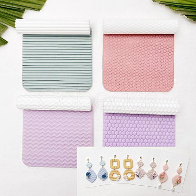 4Pcs Plastic Polymer Clay Texture Roller for Making Earrings DIY-WH0622-471C-1