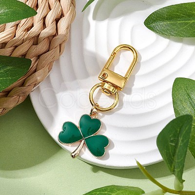 Lucky Clover Alloy Enamel Pendant Decoration HJEW-JM02502-01-1