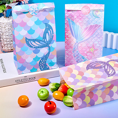 12Pcs 3 Styles Folding Mermaid Tail Print Paper Candy Gift Bags ABAG-TA0001-34-1