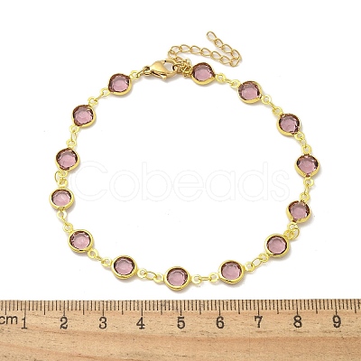 304 Stainless Steel Flat Round Acrylic Rhinestone Cup Chain Anklets for Women AJEW-B031-02G-01-1